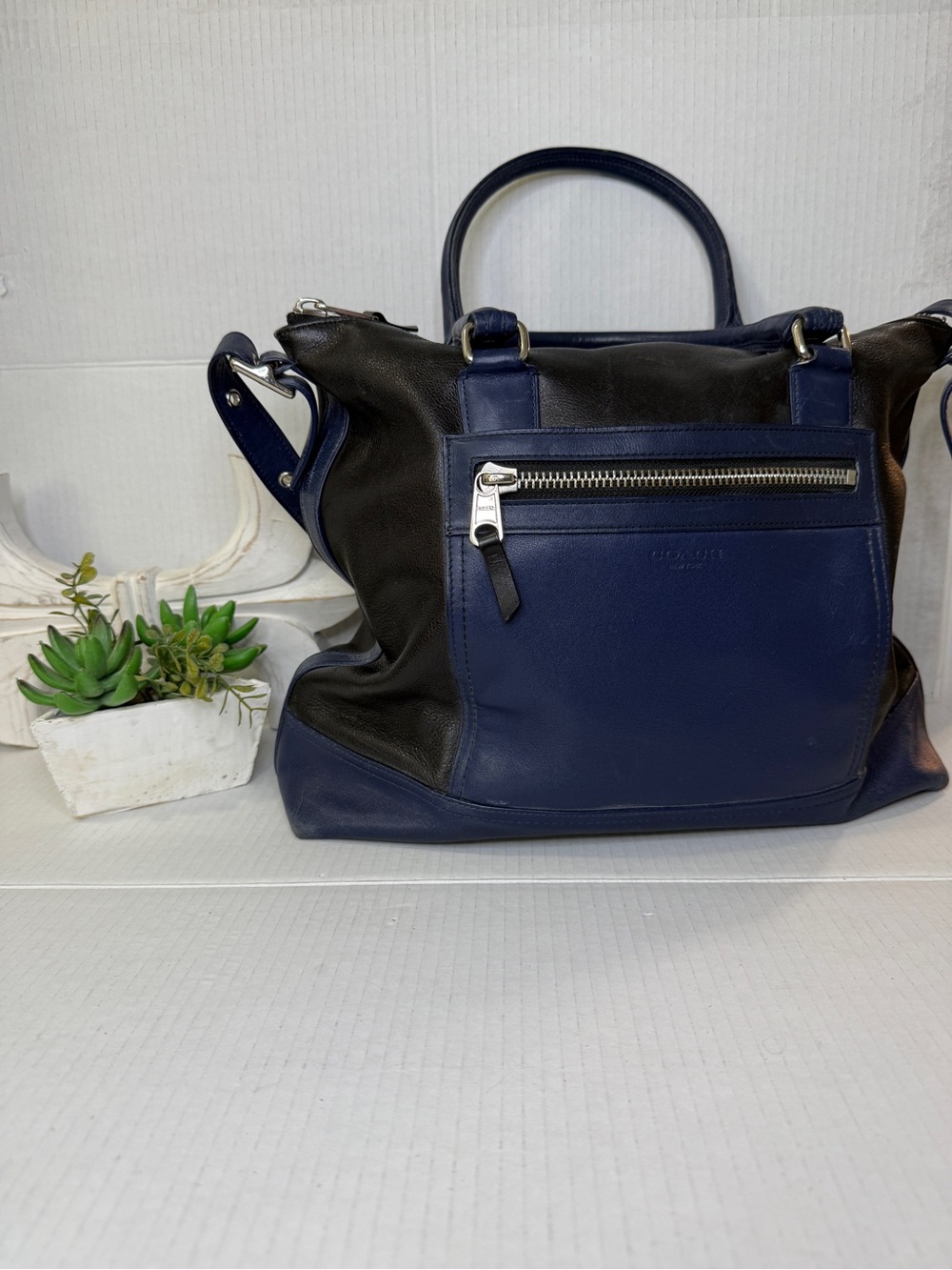 COACH Legacy Rory Hobo Satchel Shoulder Handbag Colour  Block Blue Black Leather